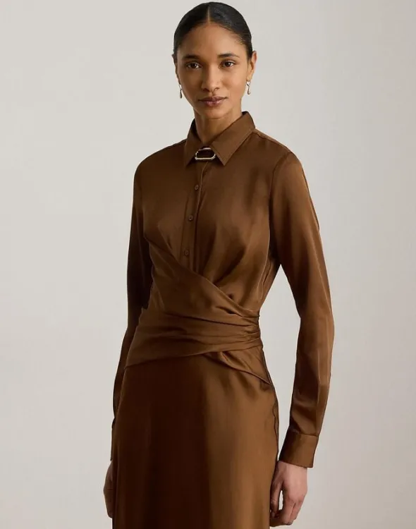 Pleated Button-Up Charmeuse Gown