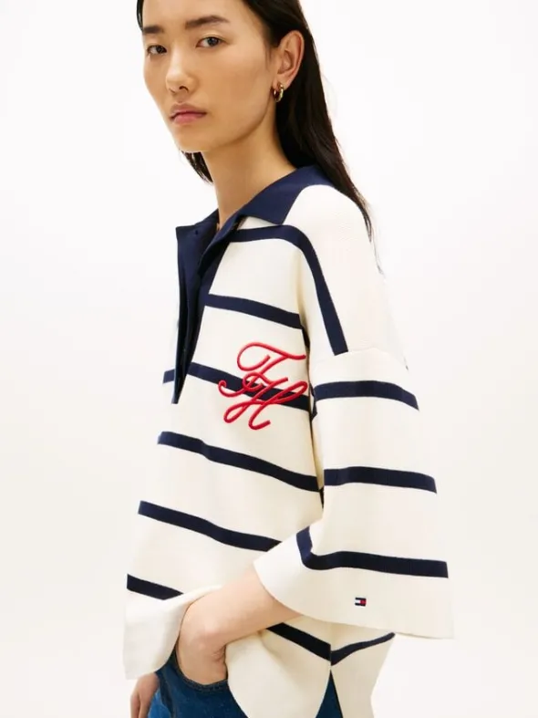 Premium Knit Gold-Tone Button Polo Jumper