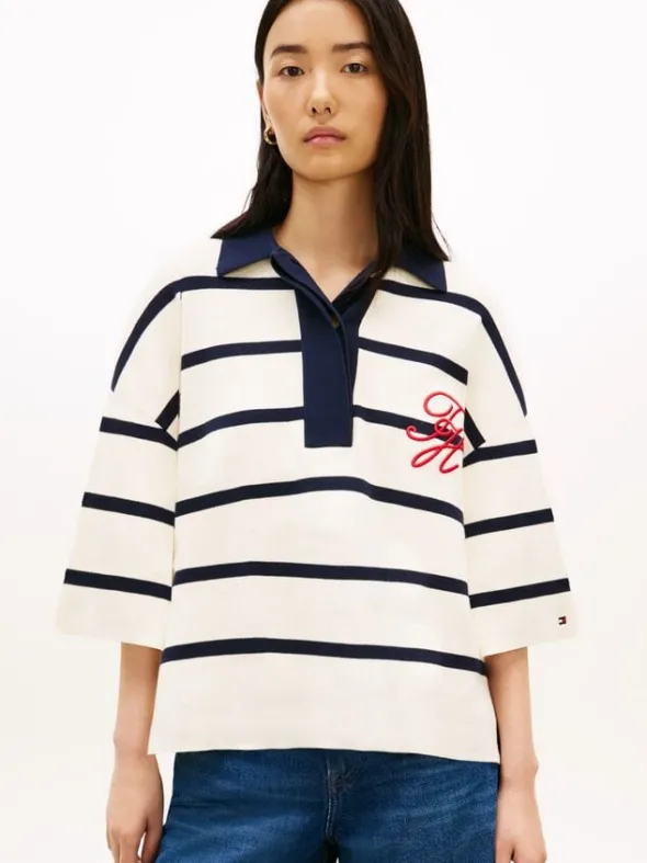 Premium Knit Gold-Tone Button Polo Jumper