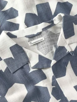 Relaxed linen-mix print short sleeve shirt