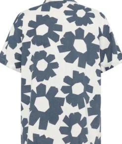 Relaxed linen-mix print short sleeve shirt