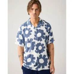 Relaxed linen-mix print short sleeve shirt