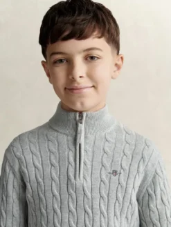Shield Cotton Cable Half Zip Sweater