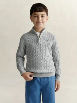 Shield Cotton Cable Half Zip Sweater