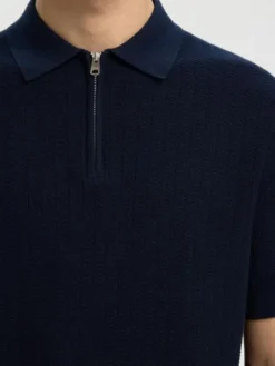 SLHCRAN SS KNIT STRUCTURE ZIP POLO