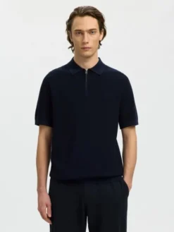 SLHCRAN SS KNIT STRUCTURE ZIP POLO