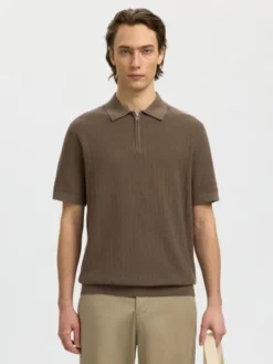 SLHCRAN SS KNIT STRUCTURE ZIP POLO