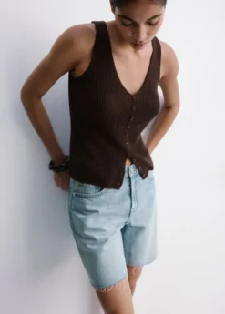 Straight low-rise denim Bermuda sho