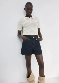Straight mid-rise denim shorts