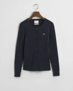 STRETCH COTTON CABLE CARDIGAN