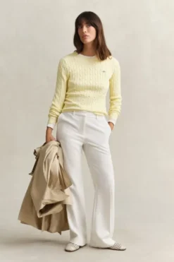 STRETCH COTTON CABLE C-NECK