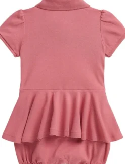 Stretch Mesh Peplum Polo Shortall
