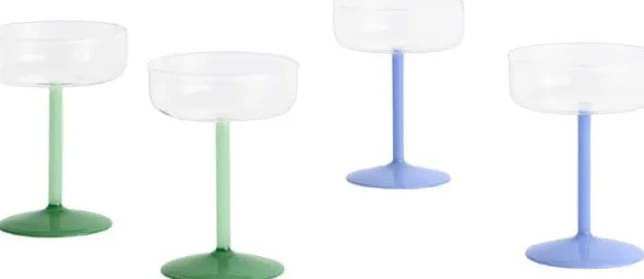 Tint Coupe Glass-Set of 2-Clear, jade light green and jade dark green