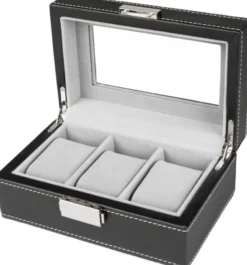 Watch Box 3 Watches Black Synthetic