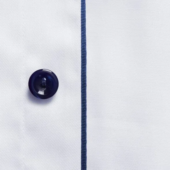White Twill Shirt Dark Blue Details - Contemporary Fit