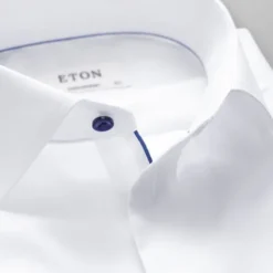 White Twill Shirt Dark Blue Details - Contemporary Fit
