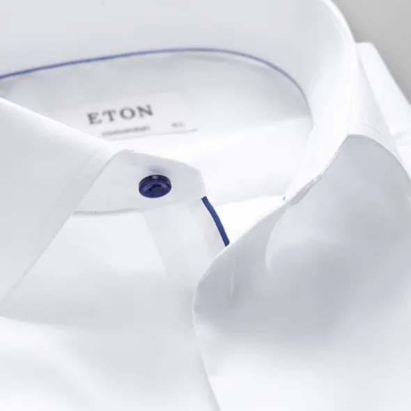 White Twill Shirt Dark Blue Details - Contemporary Fit