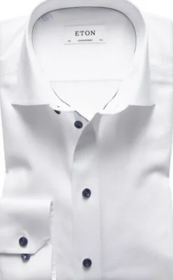 White Twill Shirt Dark Blue Details - Contemporary Fit