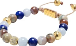 Women's Beaded Bracelet with Aquamarine, Blue Lapis, Opal, a